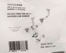 Rodi Siphon - 0222249s Drain Valve Complete Manual Operation For Sink With 2 Basins And 2 Overflows